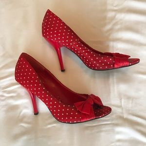 Red & white polka dot peep toe pumps